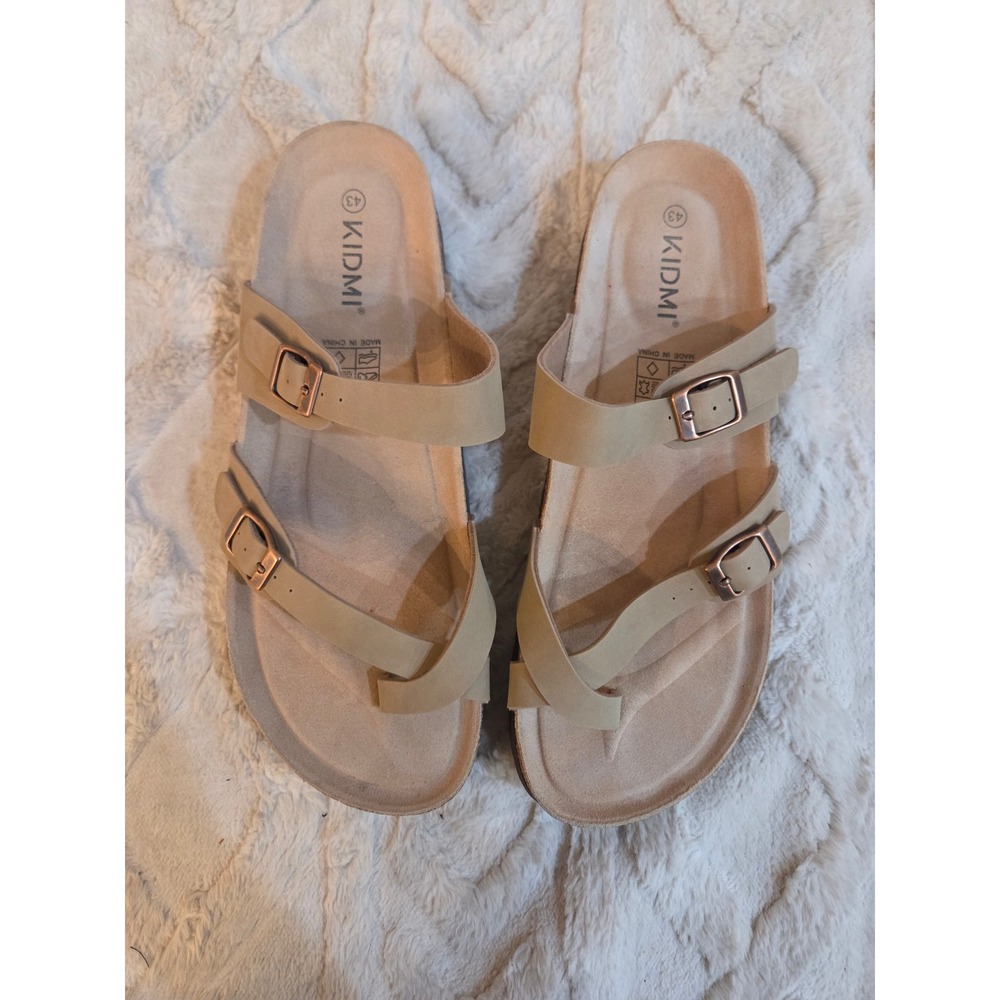 Kidmi Womens Tan Cork Footbed Toe Loop Sandals Rose Gold Buckle Size 43 EU 11 US